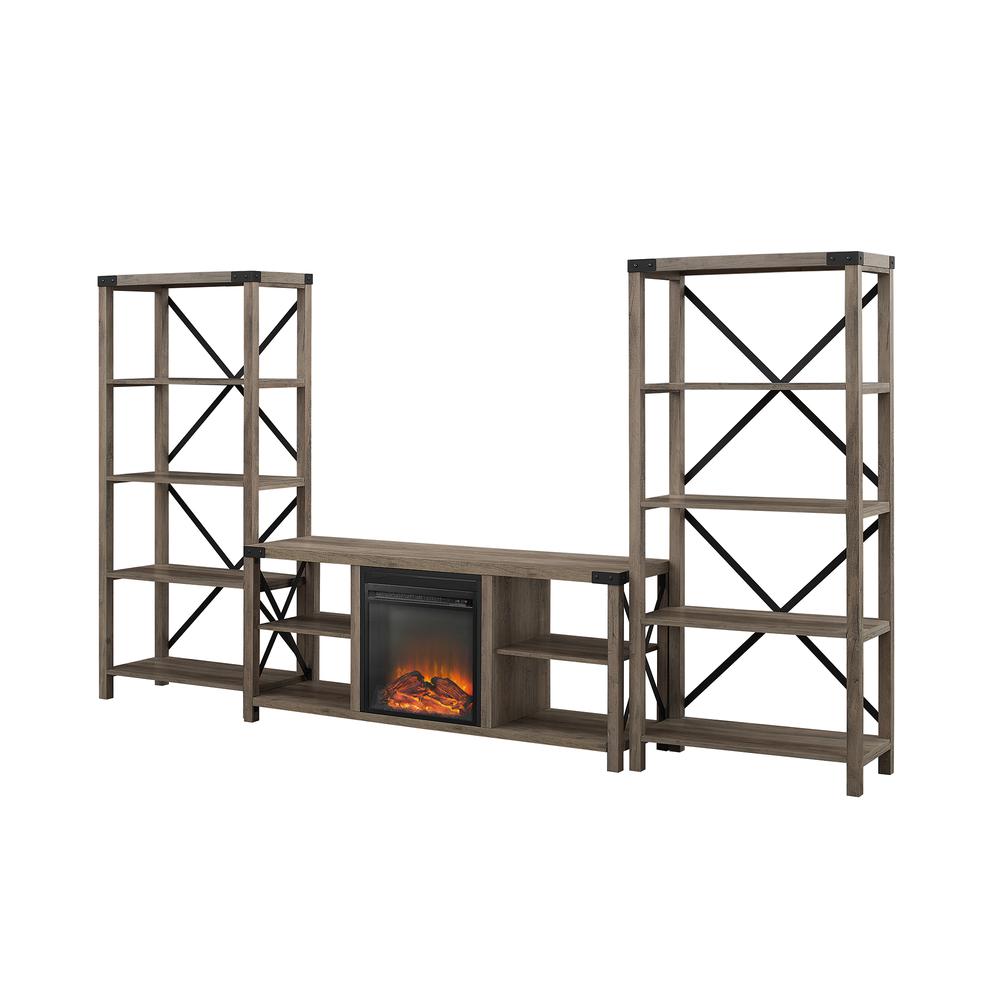 Metal X Accent Wall with 60" Fireplace Console - Grey Wash. Picture 6