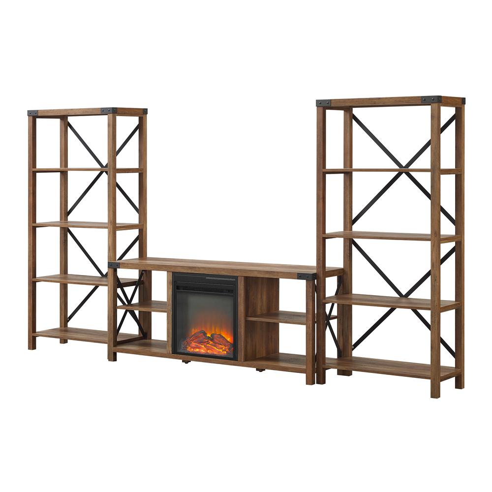 Metal X Accent Wall with 60" Fireplace Console - Reclaimed Barnwood. Picture 2