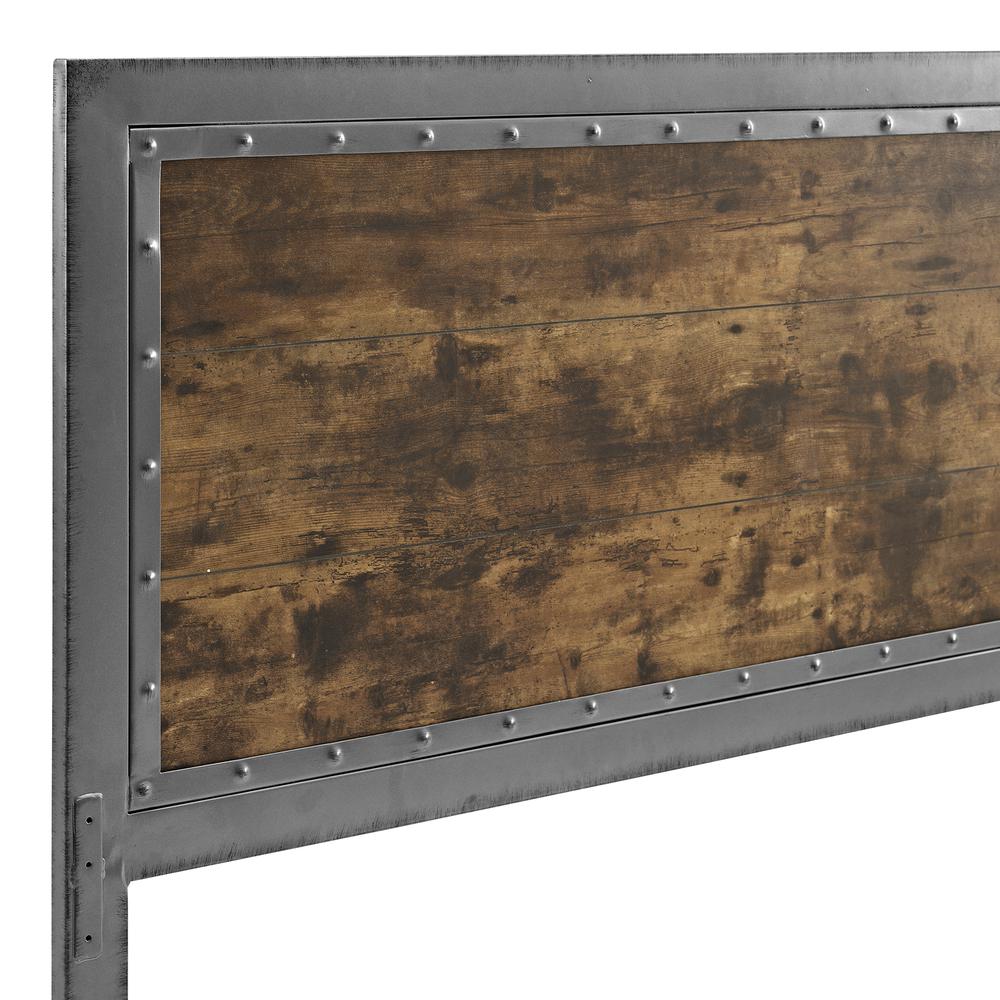 Queen Size Industrial Wood and Metal Panel Headboard - Brown. Picture 2