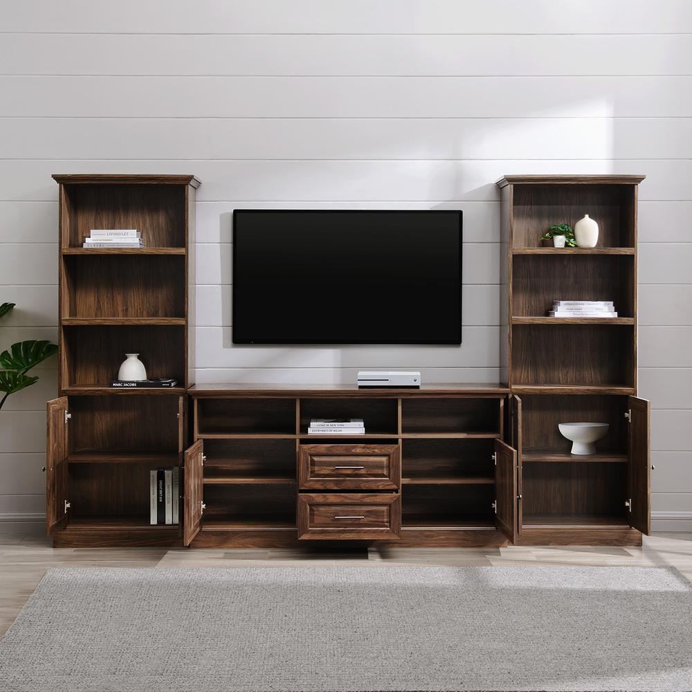 Modern Farmhouse Two-Tone Solid Wood TV Stand for TVs up to 65" - White Wash / Rustic Oak. Picture 3