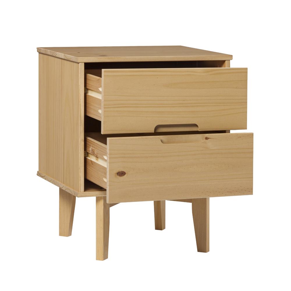 2-Drawer Groove Handle Wood Nightstand - Natural Pine. Picture 2