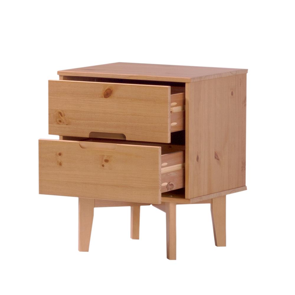 2-Drawer Groove Handle Wood Nightstand - Natural Pine. Picture 1
