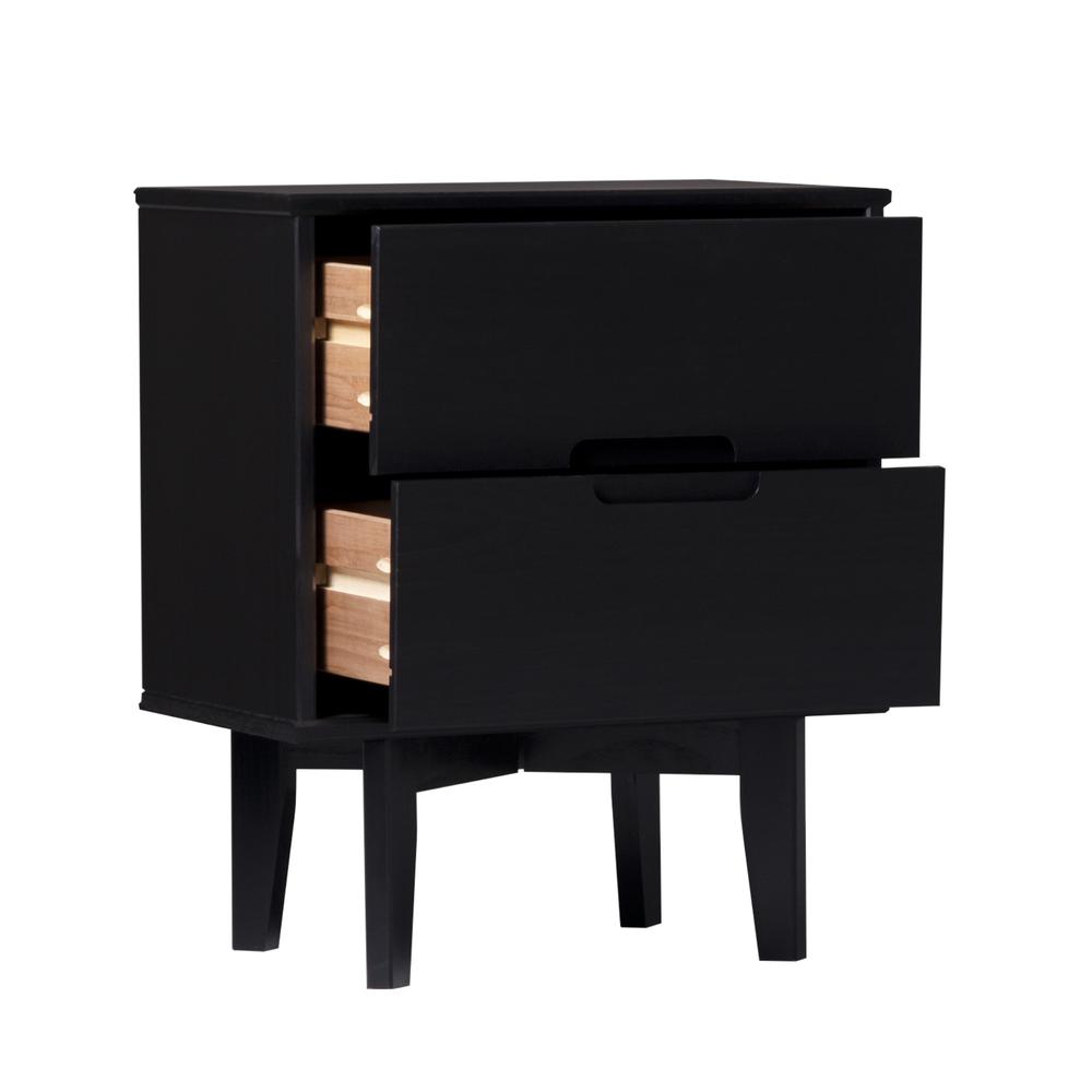 2-Drawer Groove Handle Wood Nightstand - Black. Picture 1