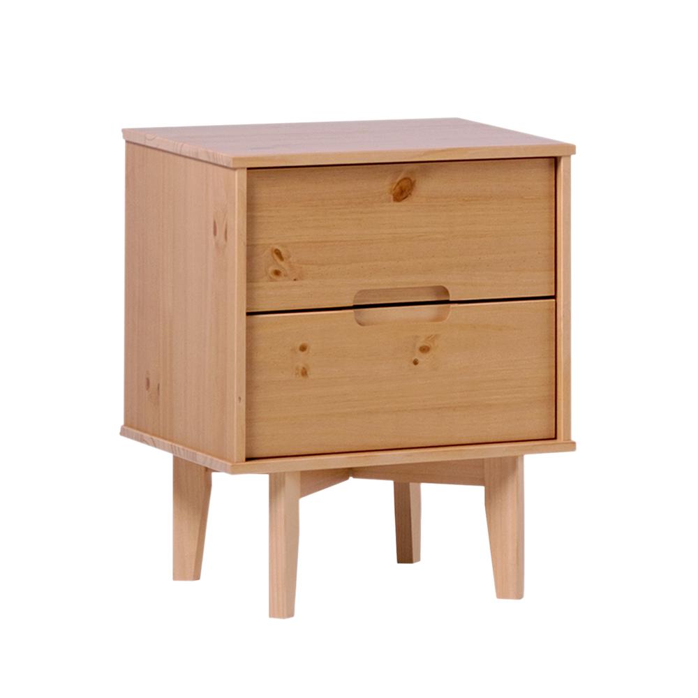 2-Drawer Groove Handle Wood Nightstand - Natural Pine. Picture 3