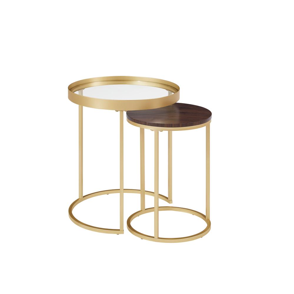 Metal And Glass Nesting Side Tables -Dark Walnut/ Gold. Picture 1