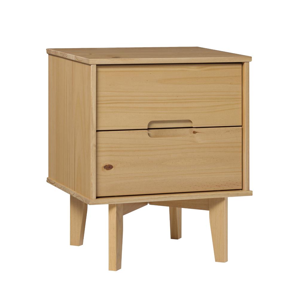 2-Drawer Groove Handle Wood Nightstand - Natural Pine. Picture 4