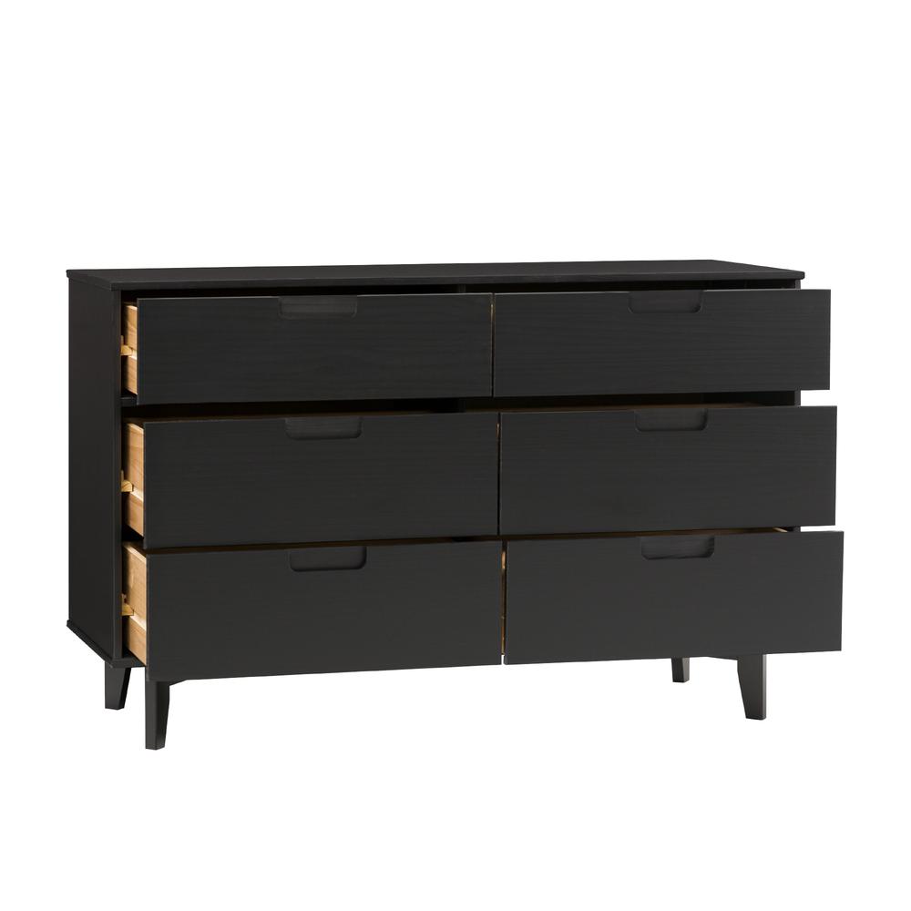 6-Drawer Groove Handle Wood Dresser - Black. Picture 1
