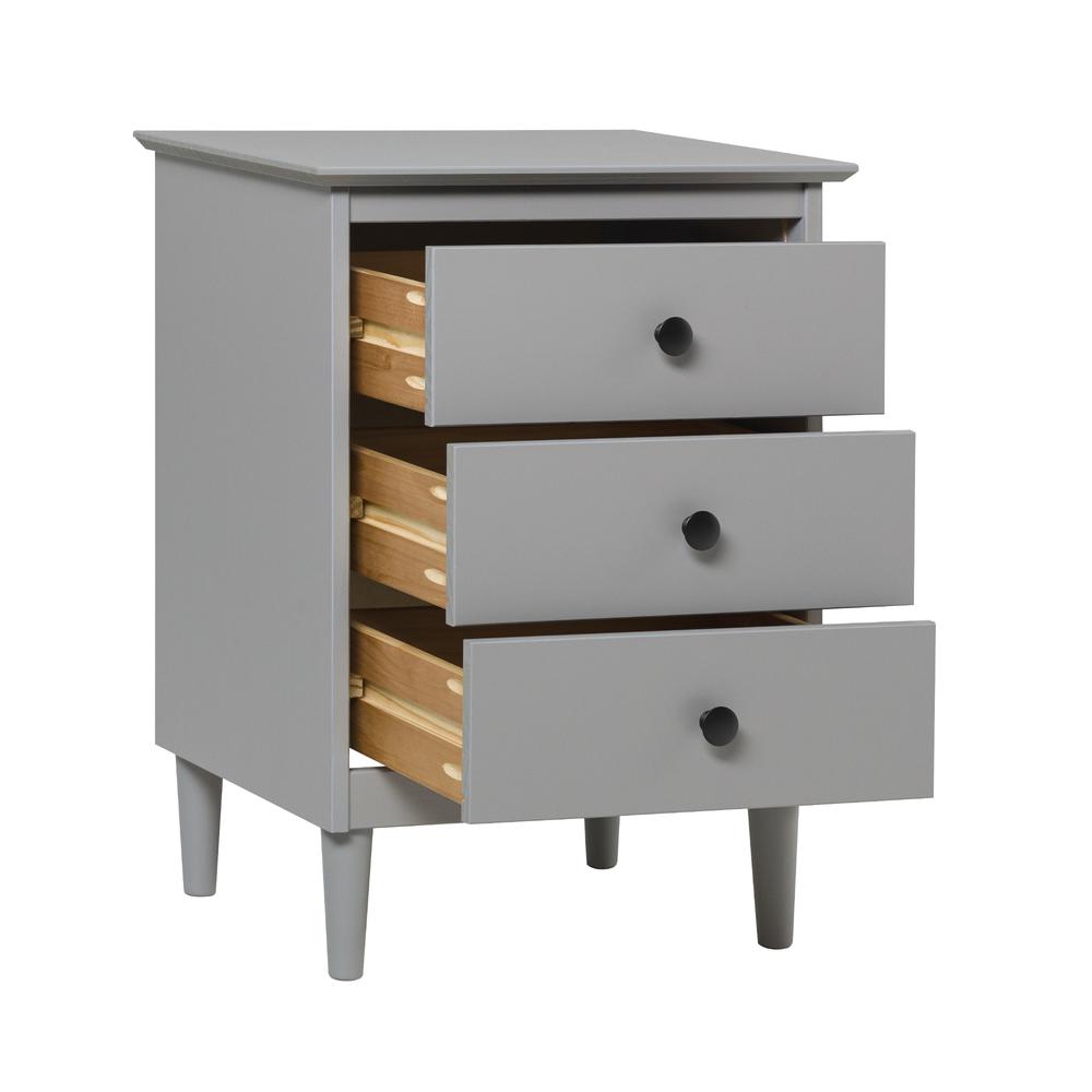 3-Drawer Solid Wood Nightstand - Grey. Picture 1