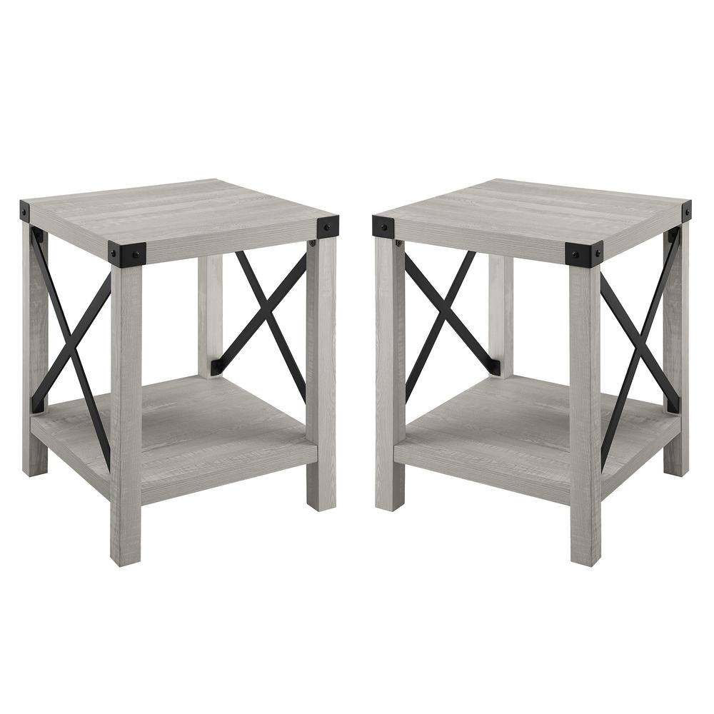 Urban Industrial Metal Wrap-Leg Side Tables, Set of 2 - Stone Grey. Picture 1