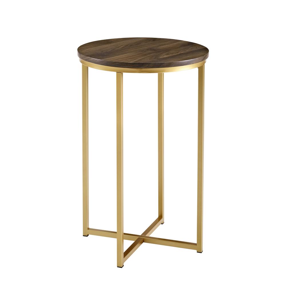 16" Round Side Table - Dark Walnut/Gold. Picture 1