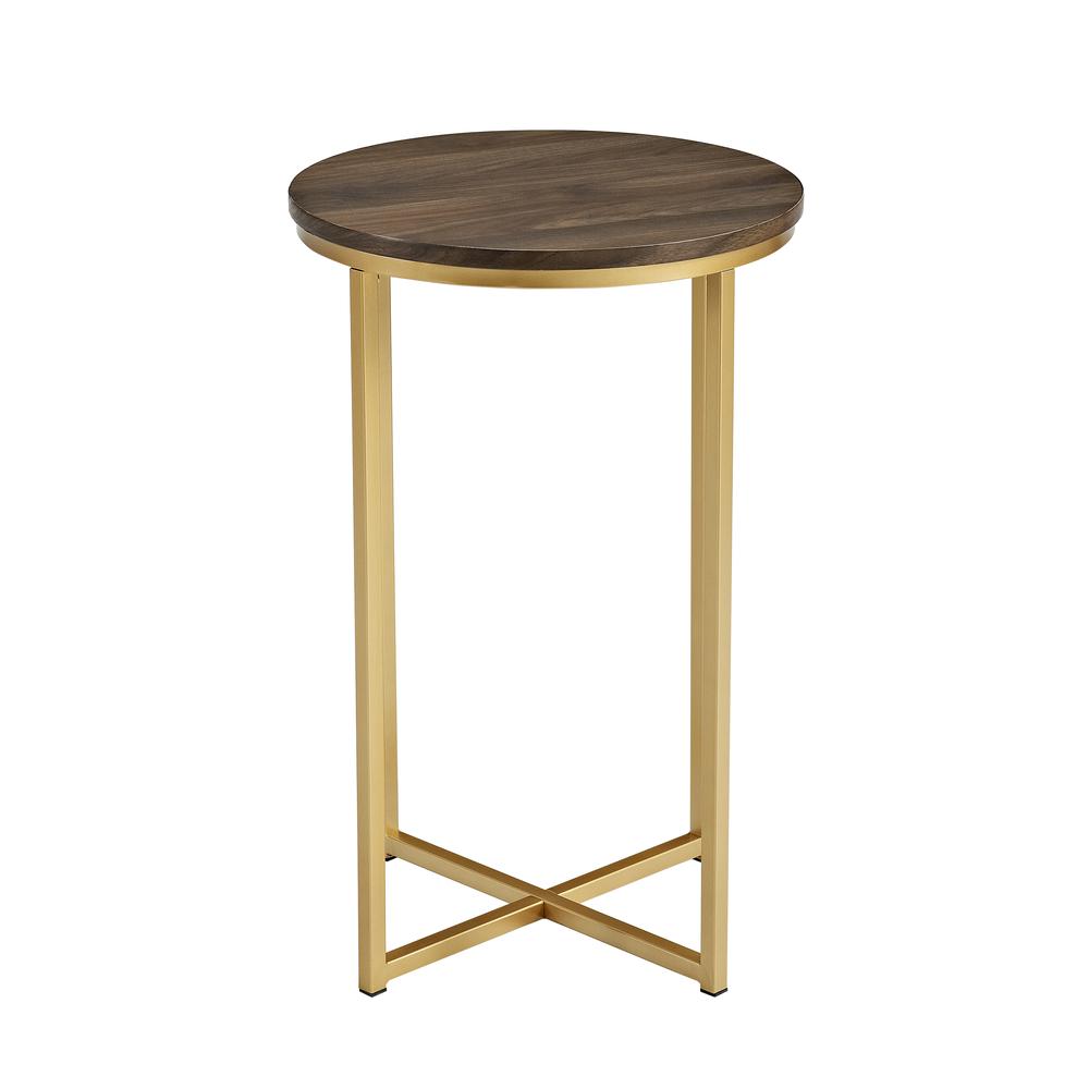 16" Round Side Table - Dark Walnut/Gold. Picture 3