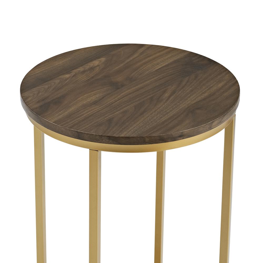 16" Round Side Table - Dark Walnut/Gold. Picture 4