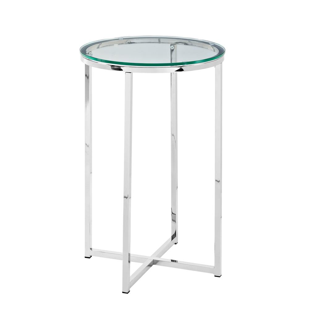 16" Round Side Table - Glass/Chrome. Picture 1