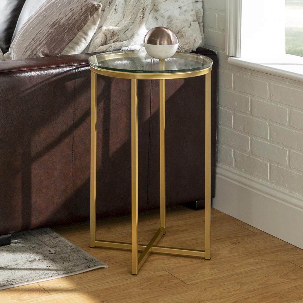 16" Round Side Table - Glass/Gold. Picture 2