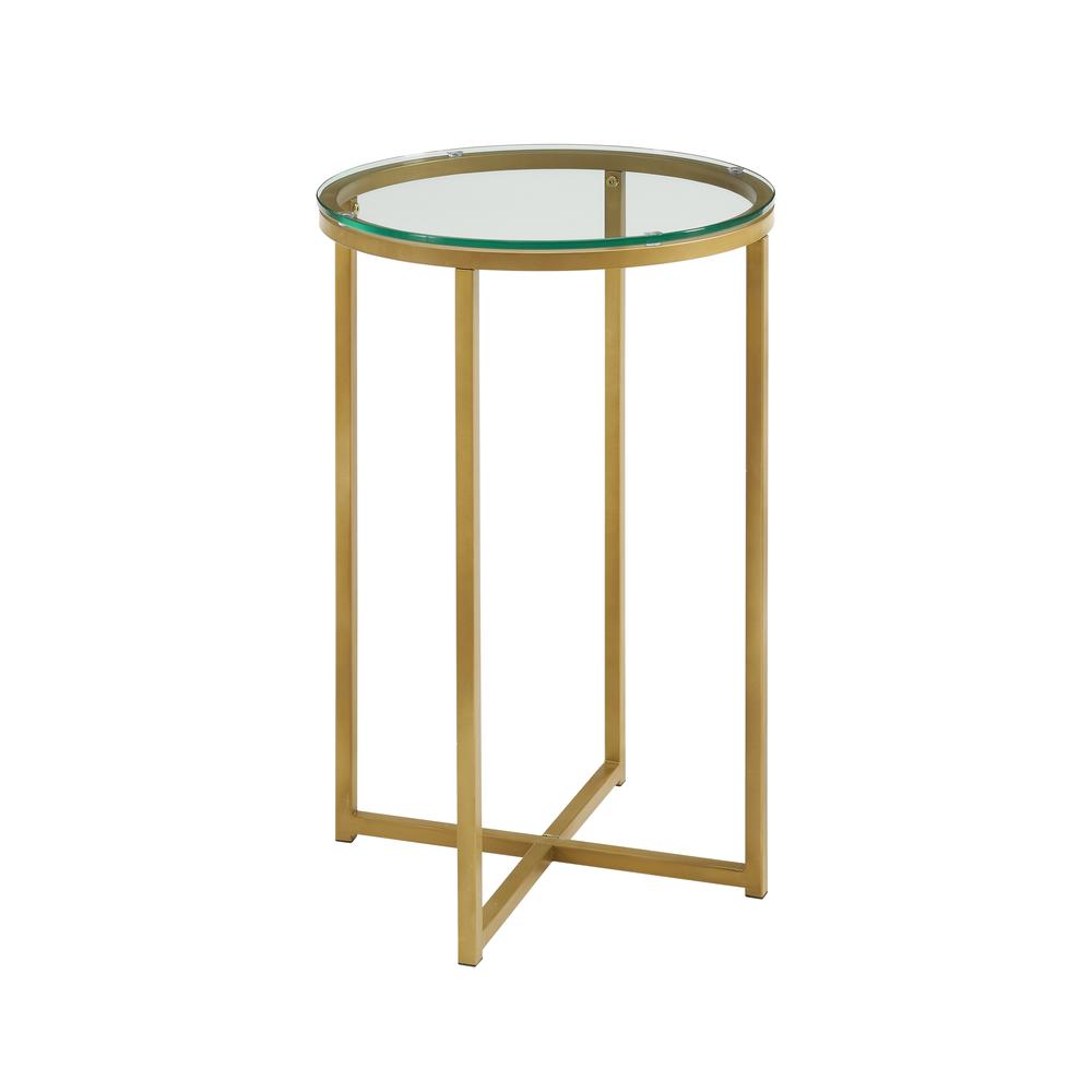 16" Round Side Table - Glass/Gold. Picture 1