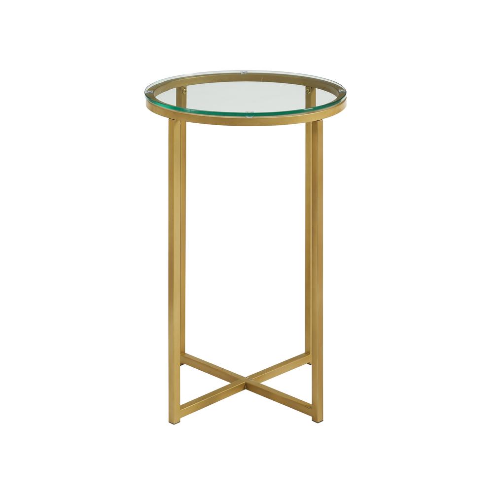 16" Round Side Table - Glass/Gold. Picture 3