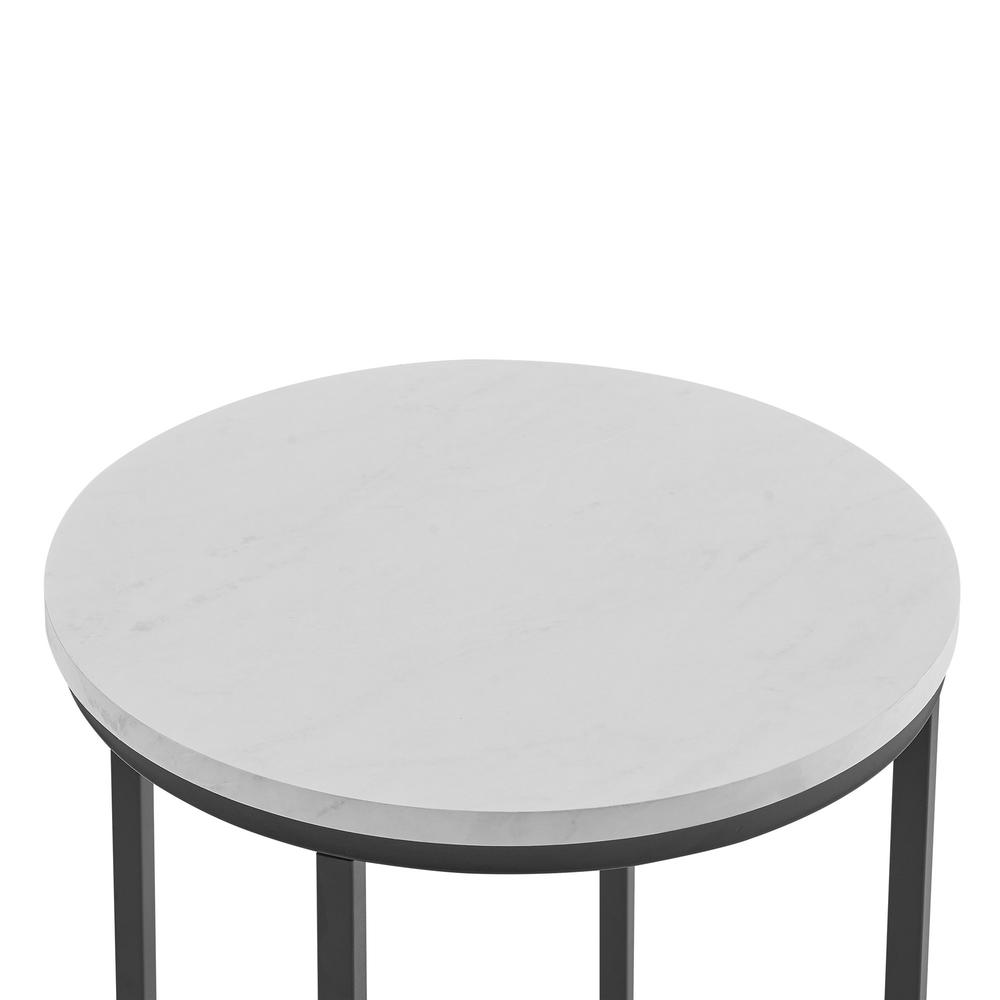 Alissa 16" Round Side Table - Faux White Marble/Black. Picture 5