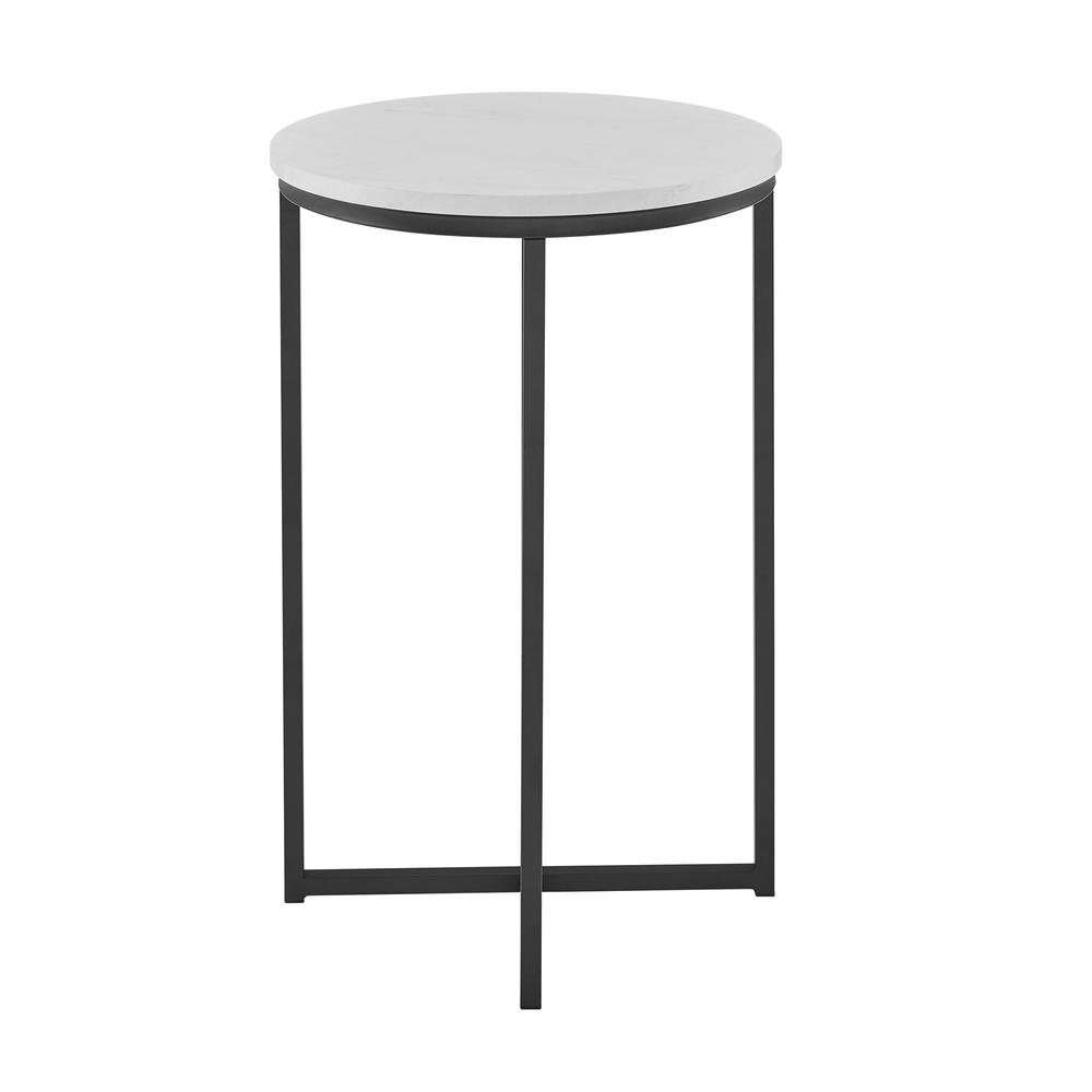 Alissa 16" Round Side Table - Faux White Marble/Black. Picture 4