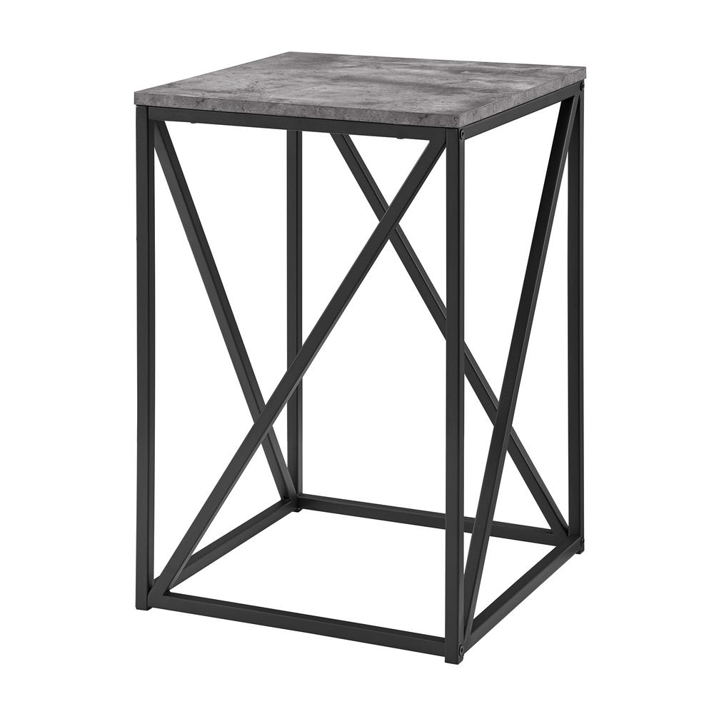 16" Modern Geometric Square Side Table - Dark Concrete. Picture 4