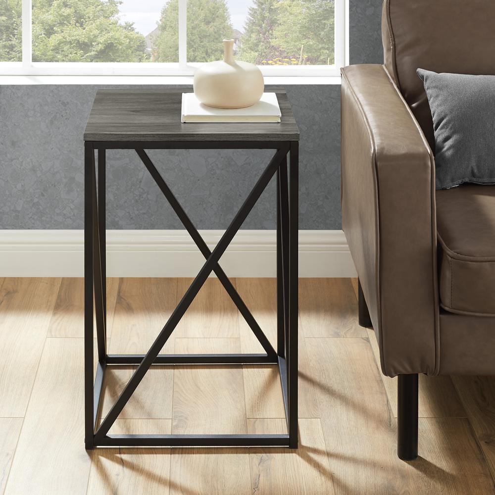 16" Modern Geometric Square Side Table - Slate Grey. Picture 2