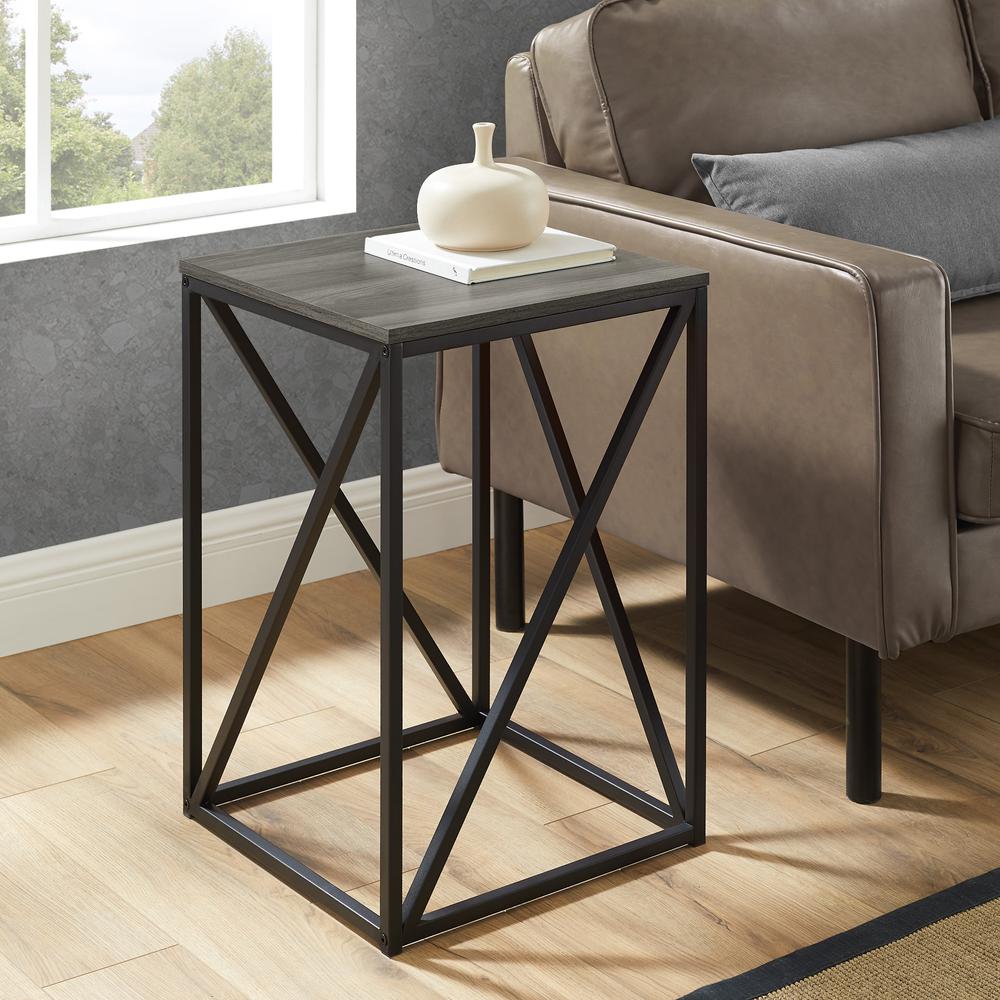 16" Modern Geometric Square Side Table - Slate Grey. Picture 3