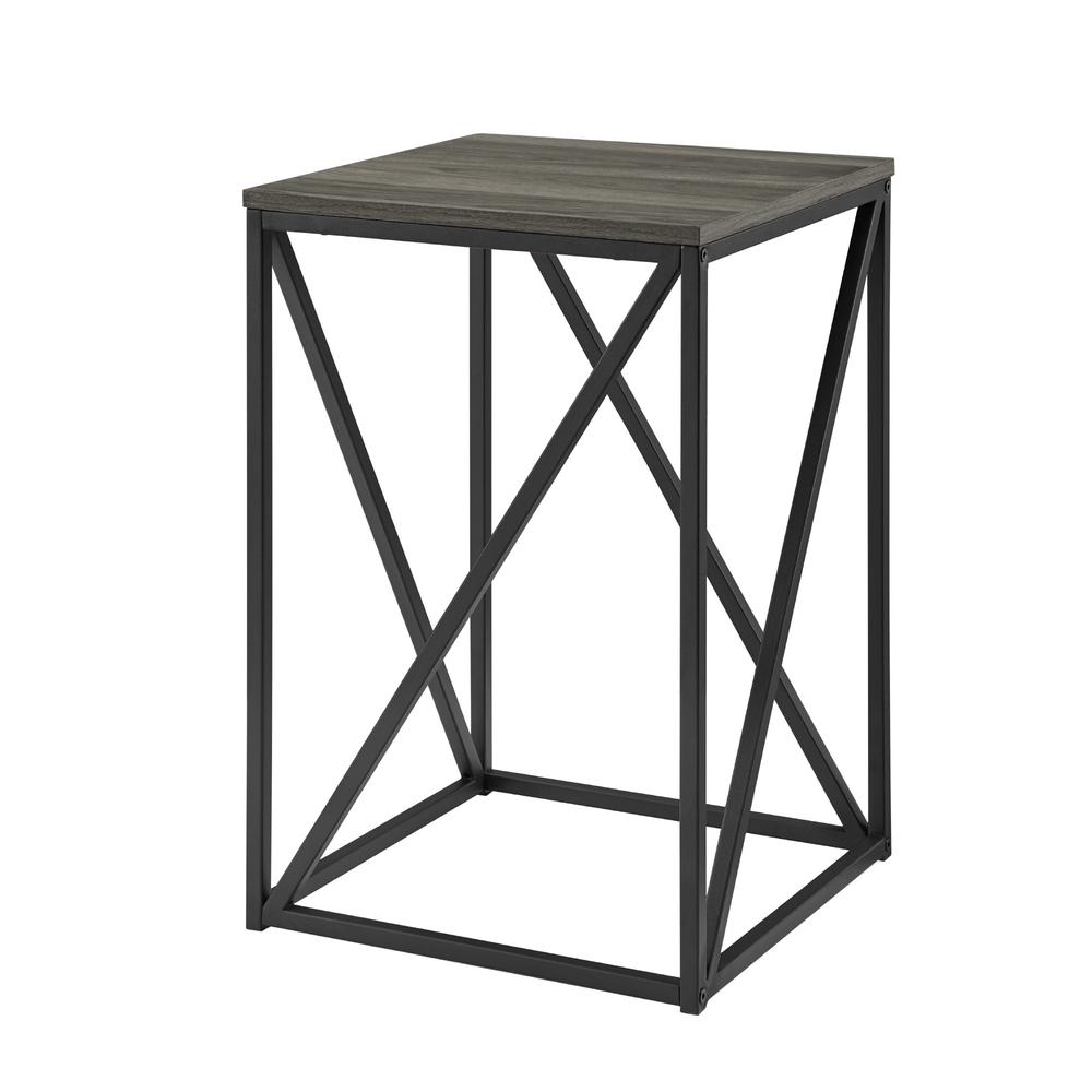 16" Modern Geometric Square Side Table - Slate Grey. Picture 4