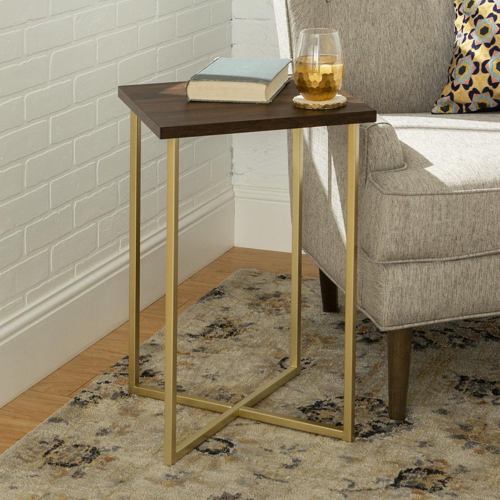 16" Square End Table - Dark Walnut / Gold. Picture 2