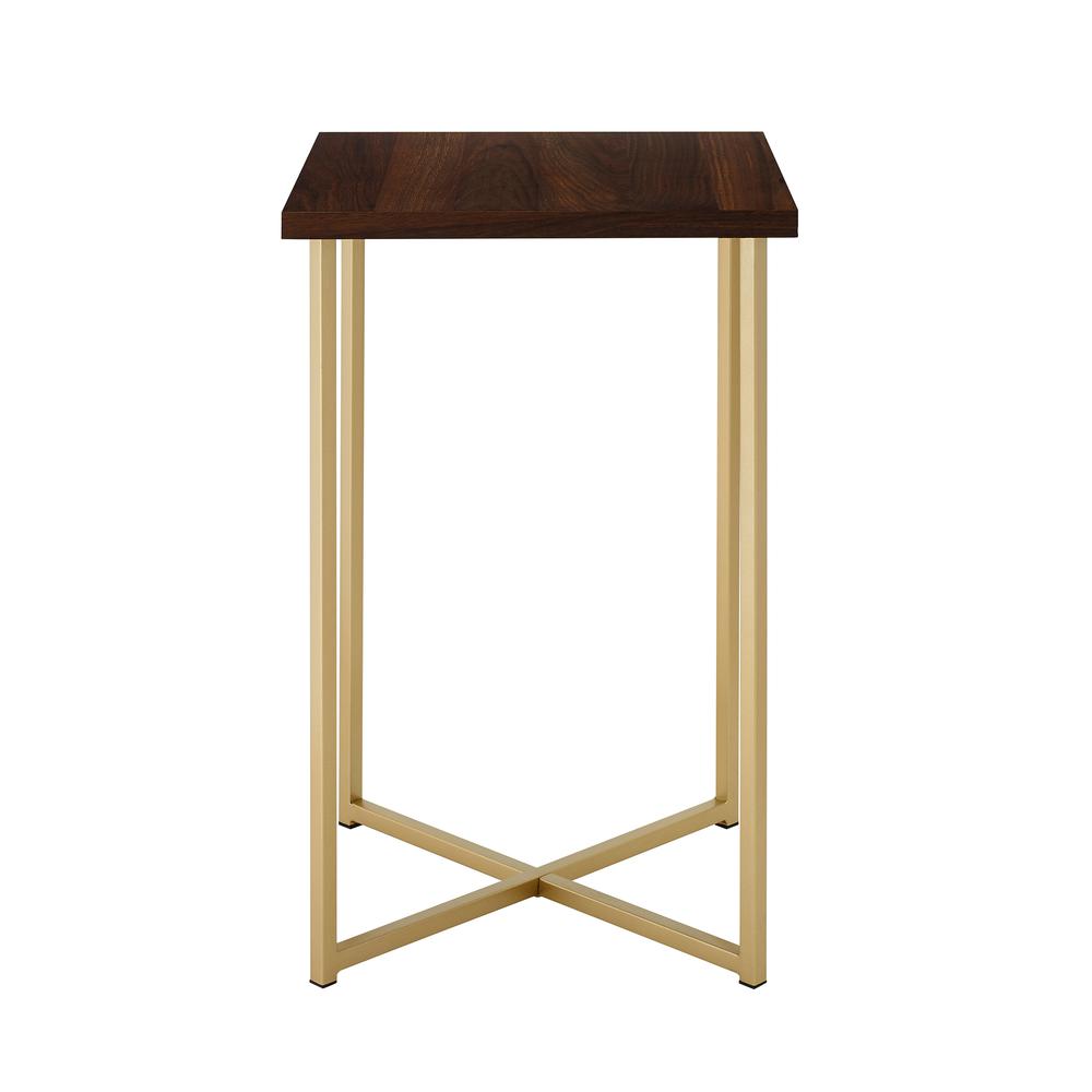 16" Square End Table - Dark Walnut / Gold. Picture 1