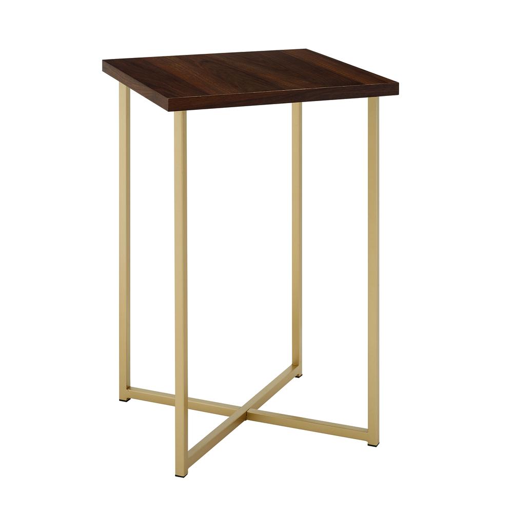 16" Square End Table - Dark Walnut / Gold. Picture 3