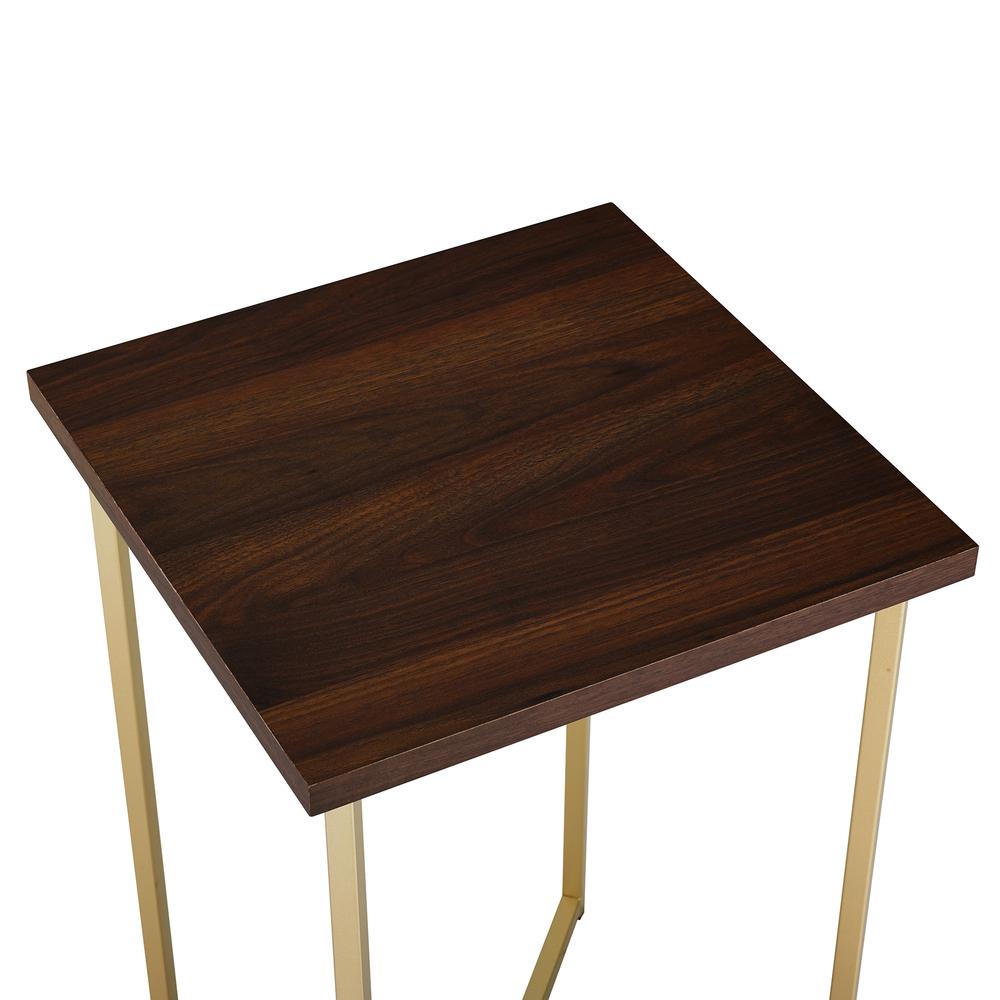 16" Square End Table - Dark Walnut / Gold. Picture 4