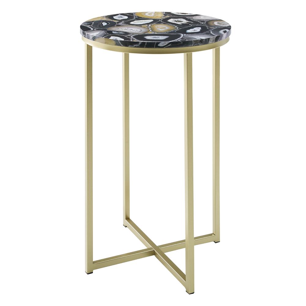 Melissa 16" Faux Stone Round Glam Side Table - Faux Black Agate/Gold. Picture 3