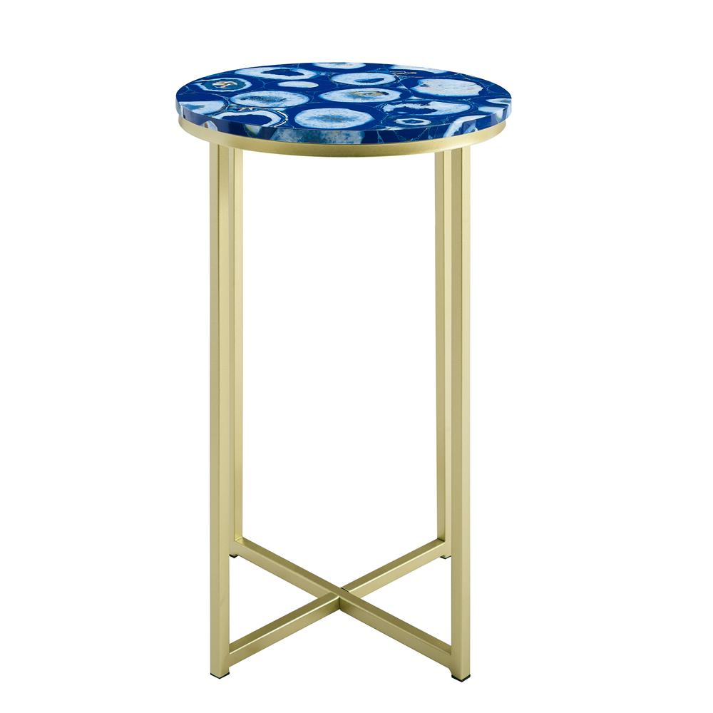 Melissa 16" Faux Stone Round Glam Side Table - Faux Blue Agate/Gold. Picture 4