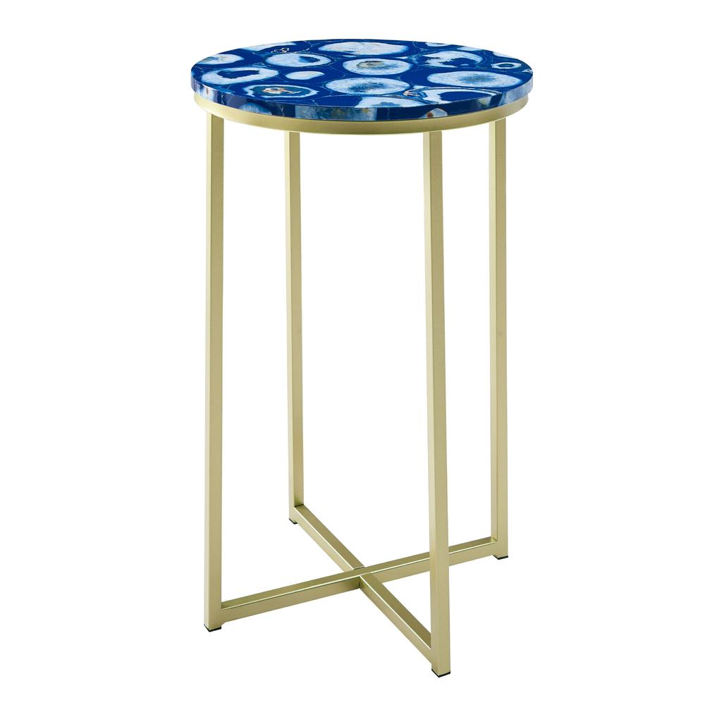 Melissa 16" Faux Stone Round Glam Side Table - Faux Blue Agate/Gold. Picture 5
