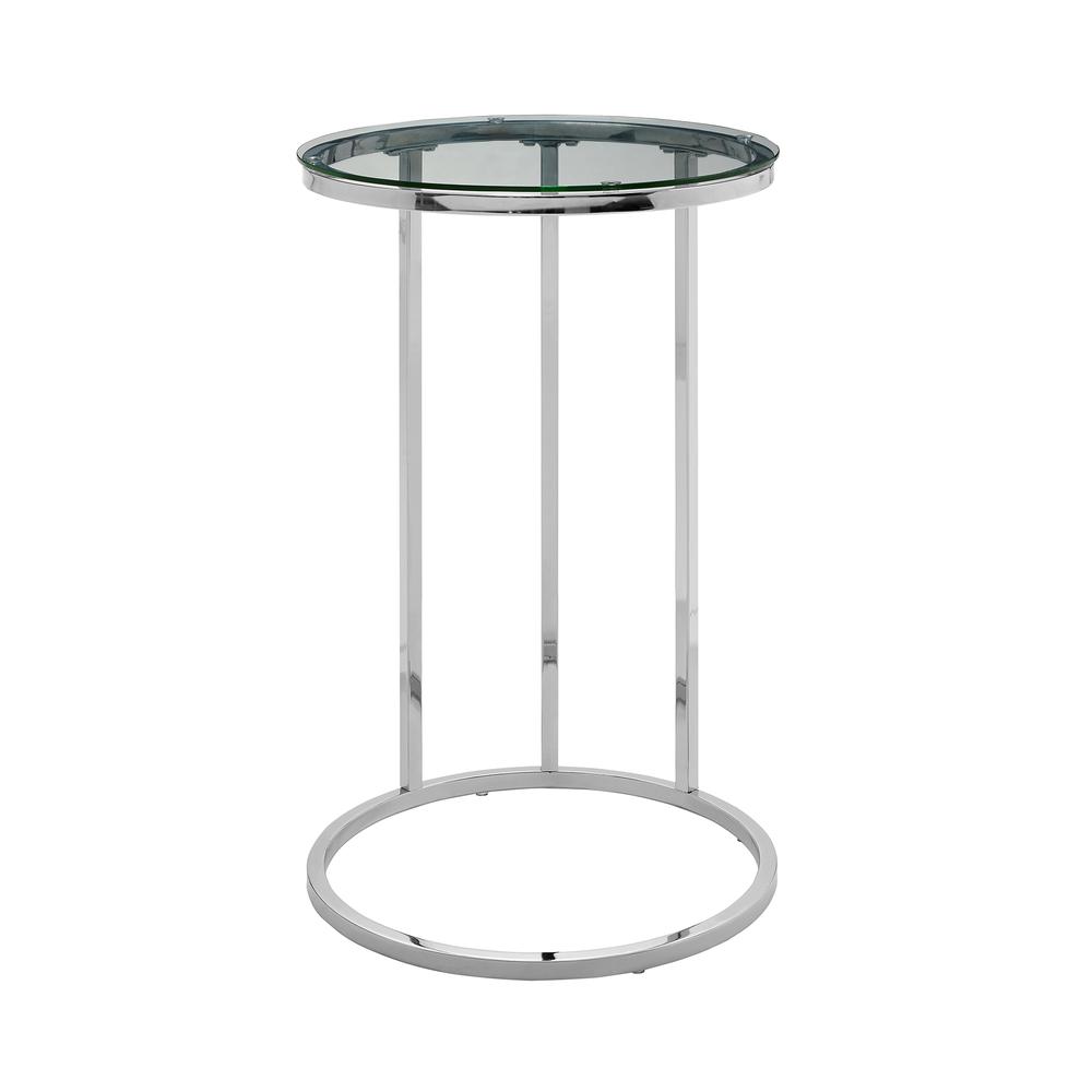 16" Modern Round Glass C Table - Chrome. Picture 4