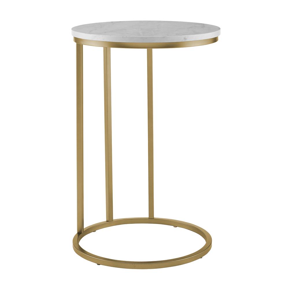 16" Modern Round Faux Marble C Table - Gold. Picture 1