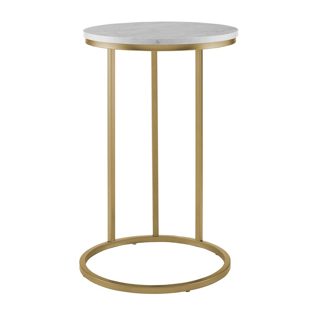 16" Modern Round Faux Marble C Table - Gold. Picture 3