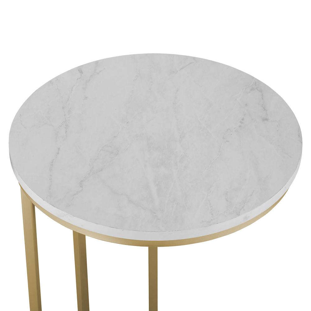 16" Modern Round Faux Marble C Table - Gold. Picture 4