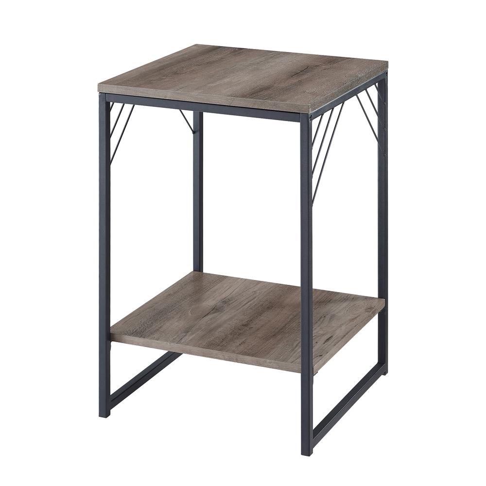 16" Industrial Metal Accent Side Table - Gray Wash. Picture 3