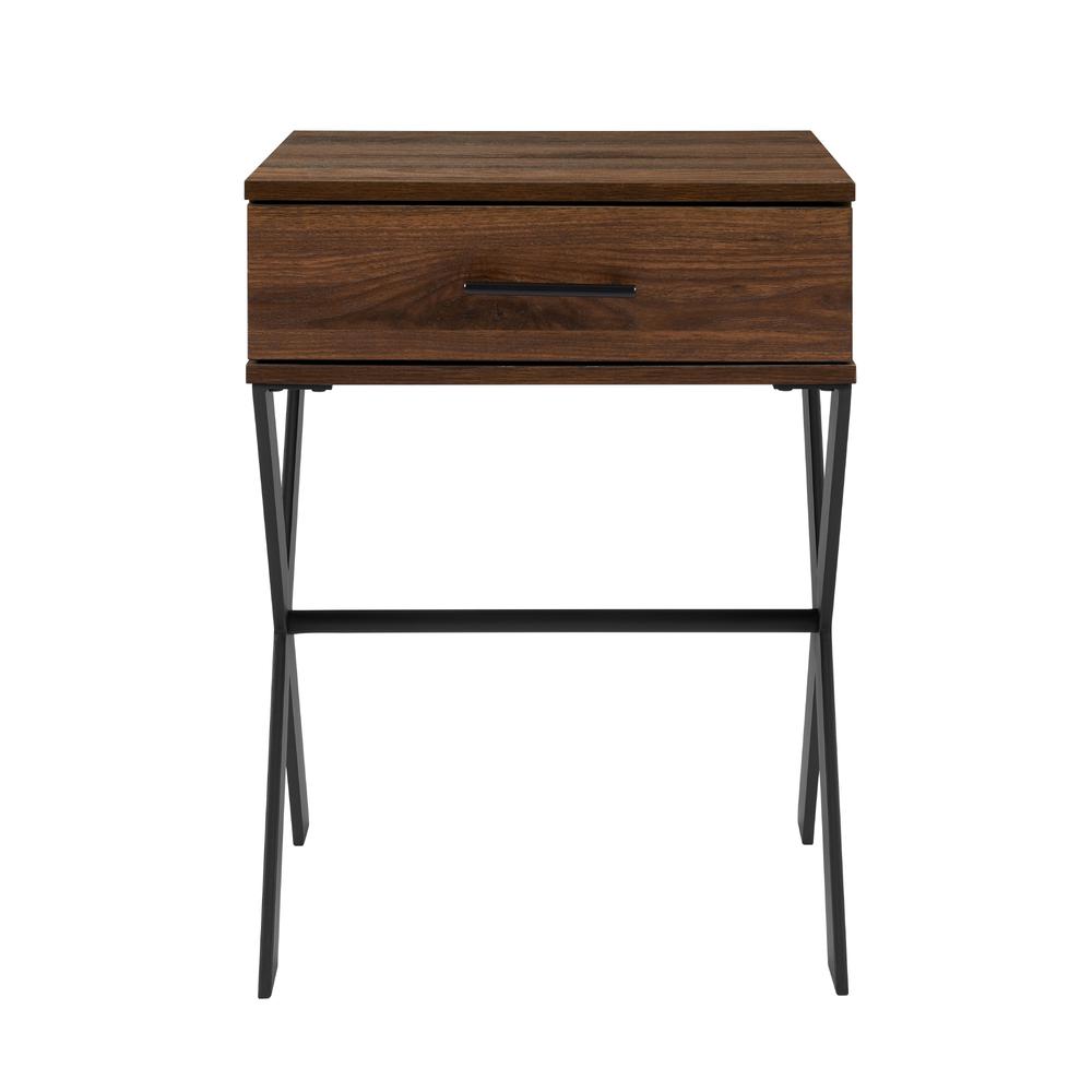 Brin 18" X Leg 1 Drawer Metal and Wood Side Table - Dark Walnut. Picture 2