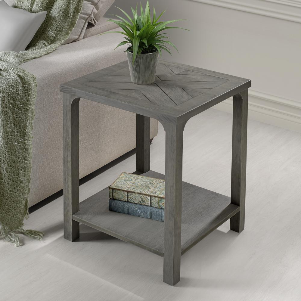 18" Solid Wood Chevron Side Table - Grey. Picture 2