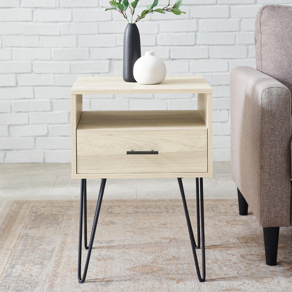 Croft Hairpin Leg 1 Drawer Side Table Set - Birch. Picture 5