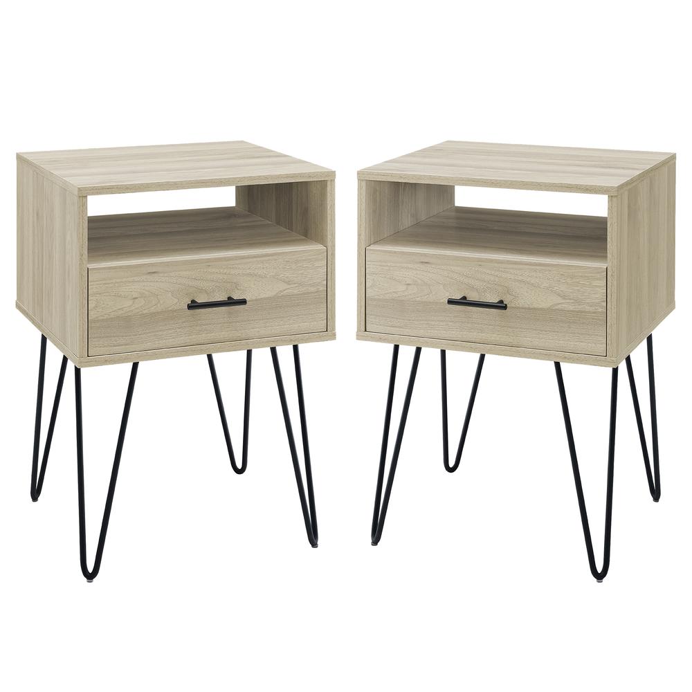 Croft Hairpin Leg 1 Drawer Side Table Set - Birch. Picture 1