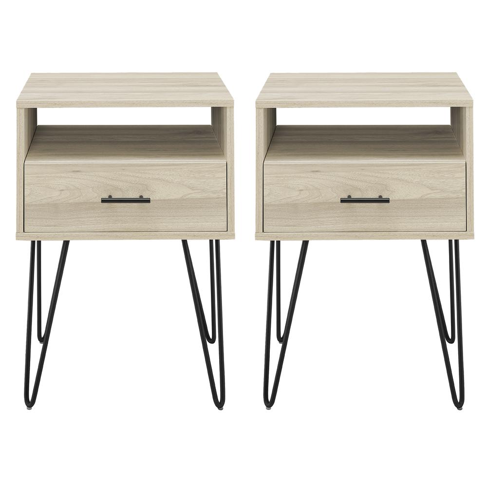 Croft Hairpin Leg 1 Drawer Side Table Set - Birch. Picture 2