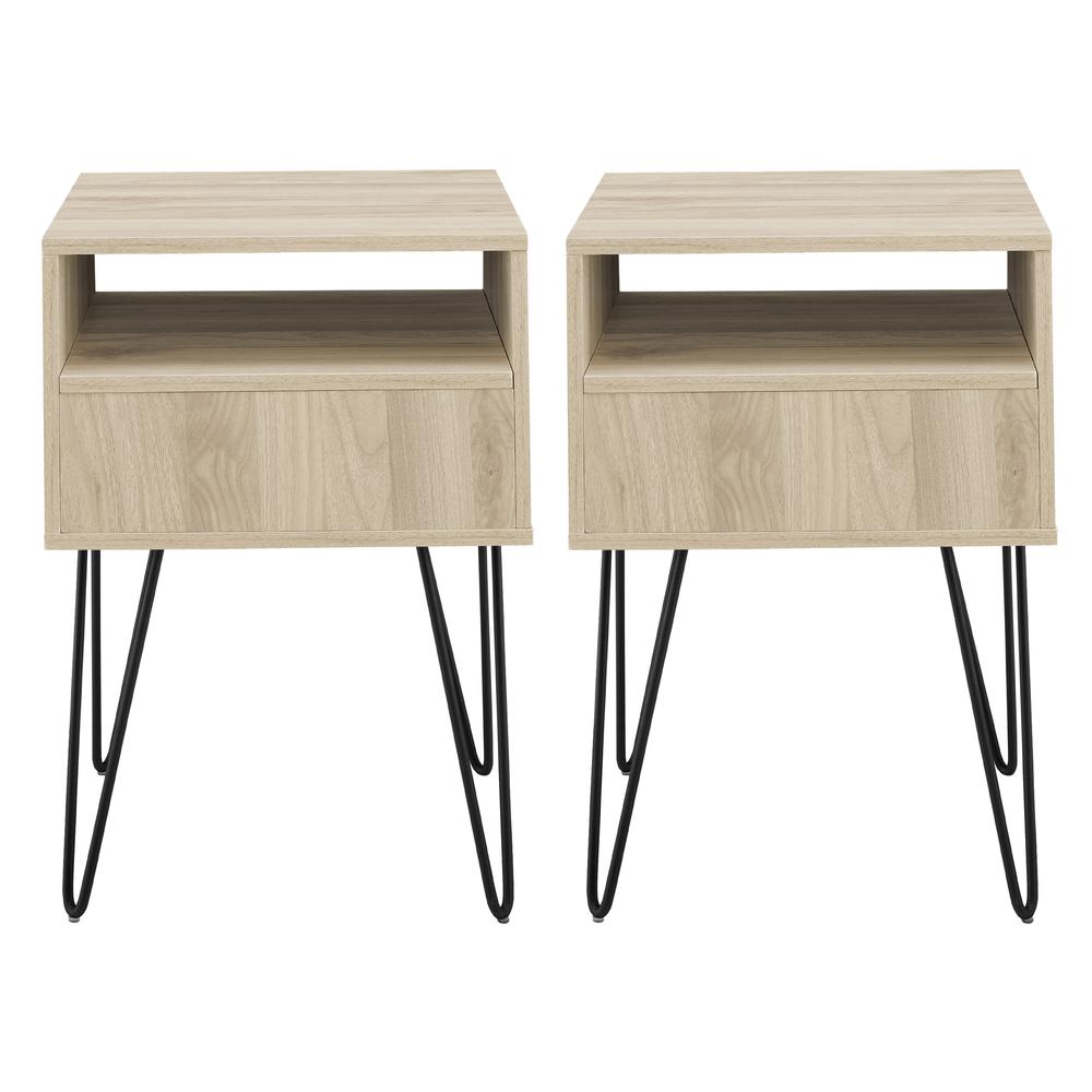 Croft Hairpin Leg 1 Drawer Side Table Set - Birch. Picture 3