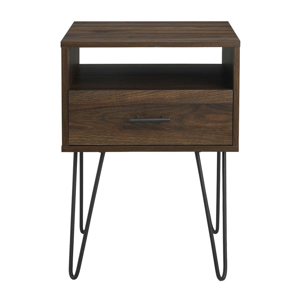 18" Modern Single Drawer Hairpin Leg Side Table - Dark Walnut. Picture 2