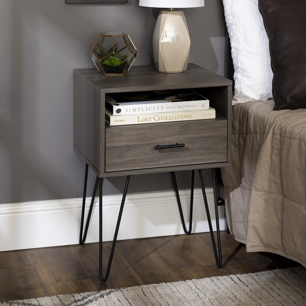 Croft Hairpin Leg 1 Drawer Side Table Set - Slate Grey. Picture 3