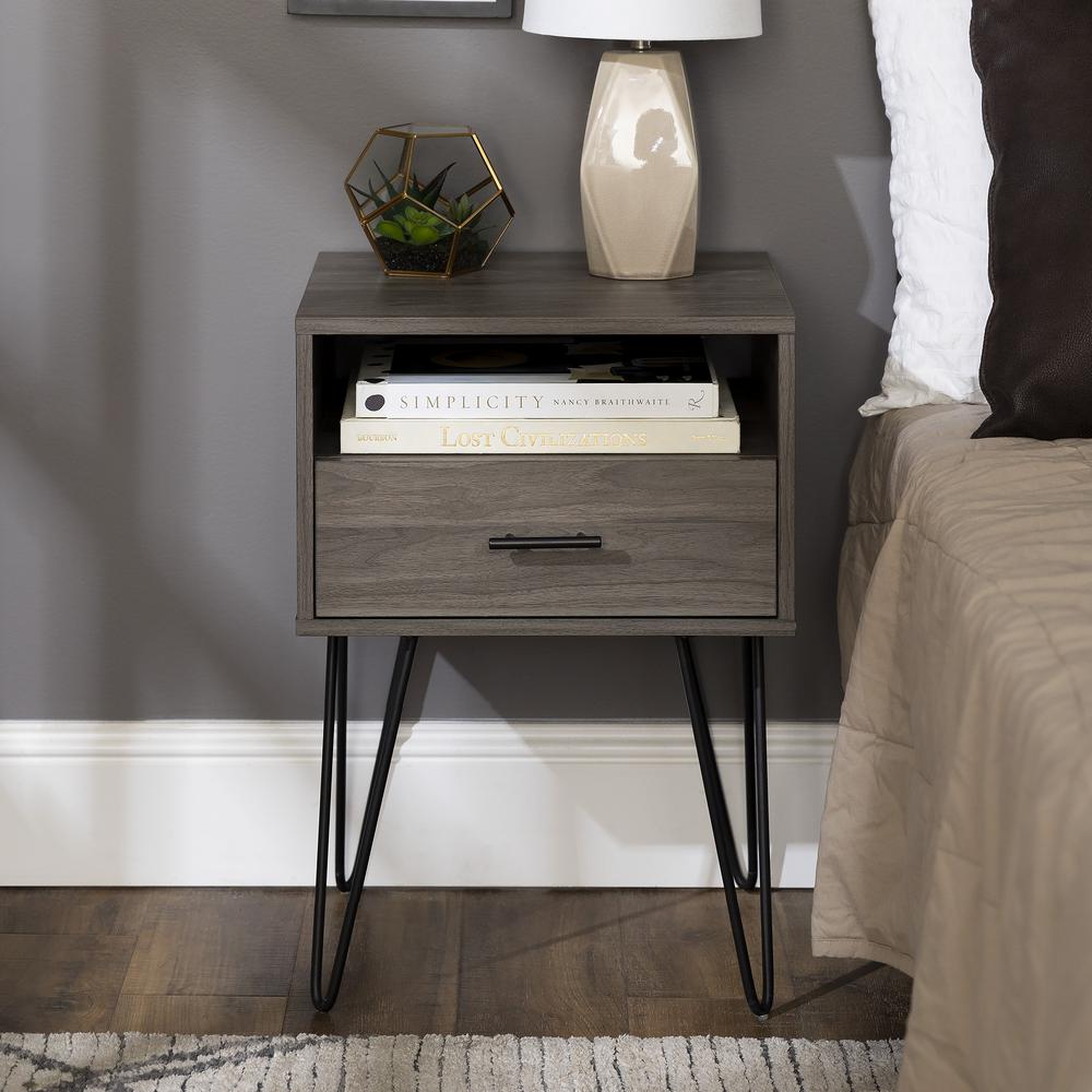 Croft Hairpin Leg 1 Drawer Side Table Set - Slate Grey. Picture 4