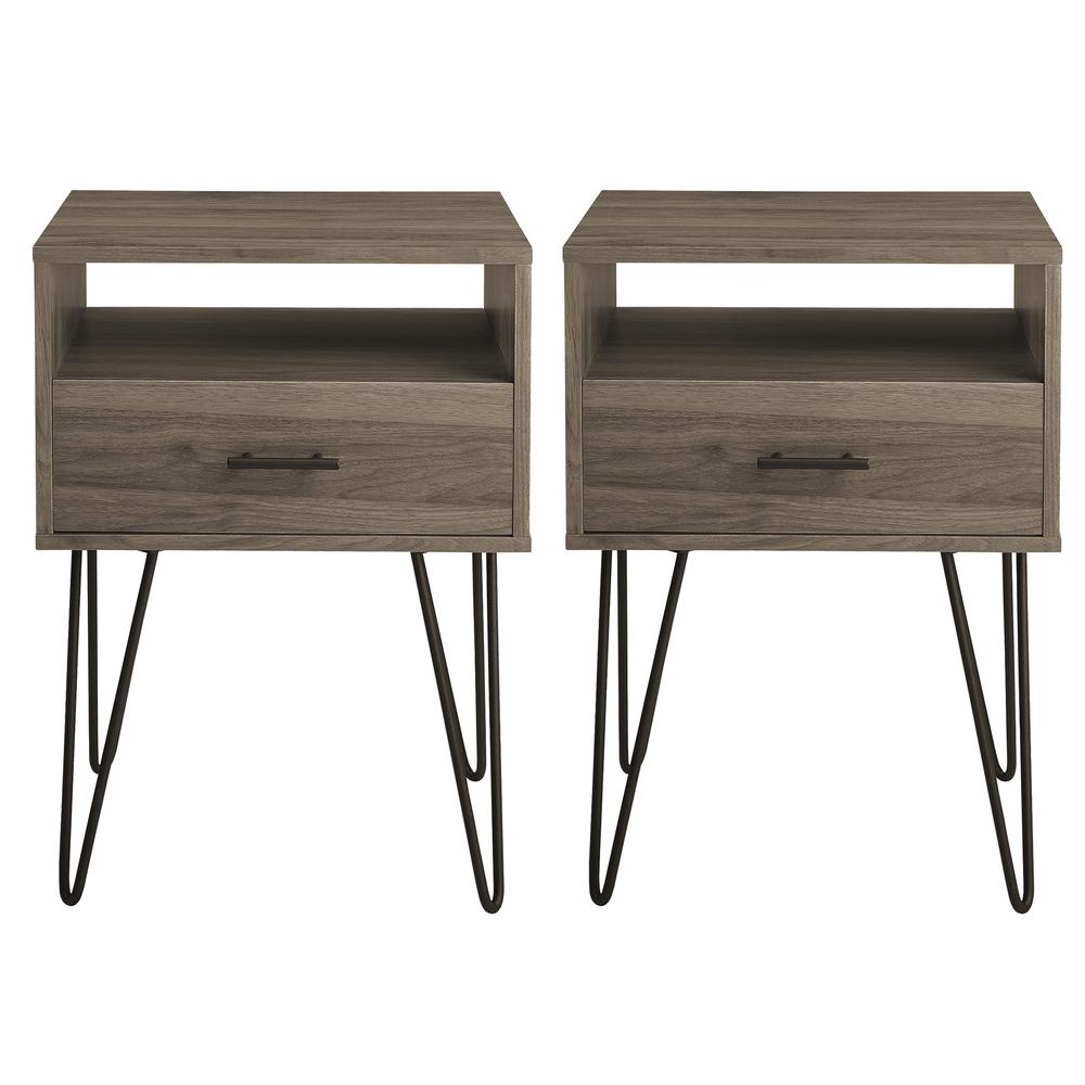 Croft Hairpin Leg 1 Drawer Side Table Set - Slate Grey. Picture 2