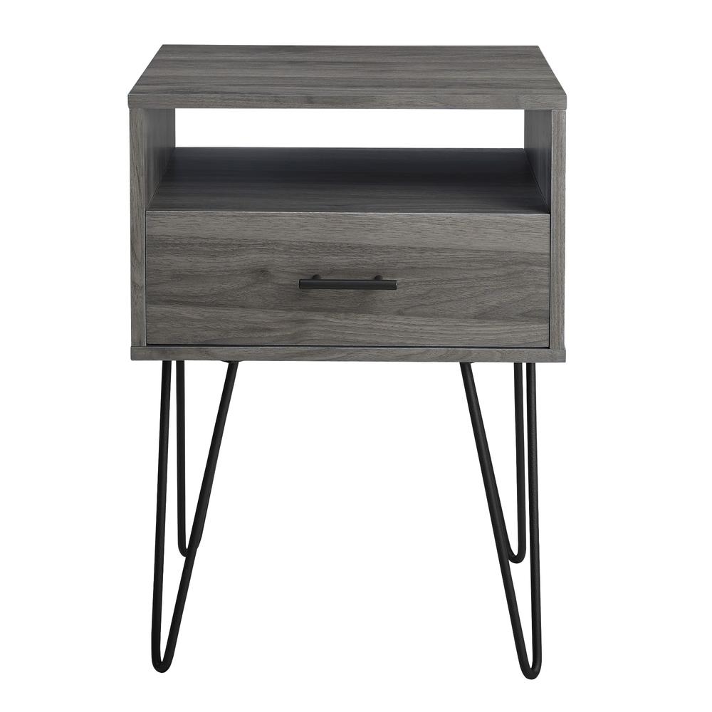 18" Modern Single Drawer Hairpin Leg Side Table - Slate Grey. Picture 2