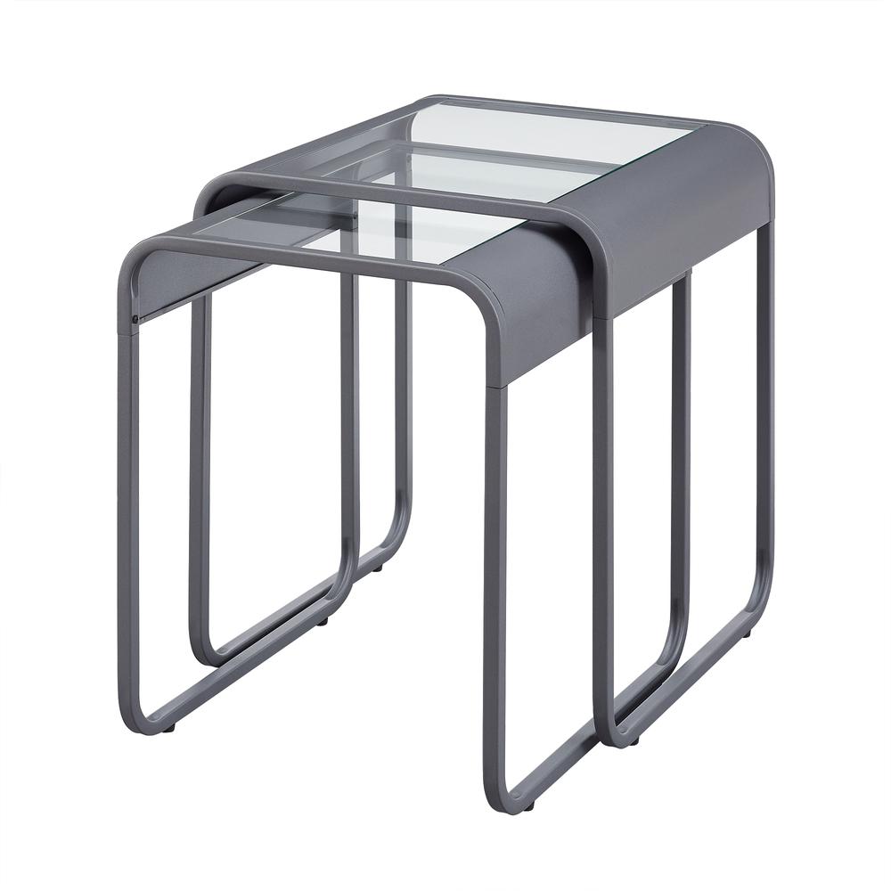 Glass and Metal Nesting Tables - Gunmetal. Picture 3